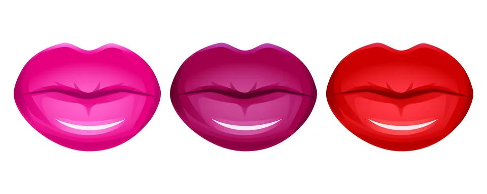 Realistic lips vector set isolated on white. Women 3d mouth, red shiny glossy Stock Illustration