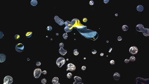 Realistic Liquid Mercury Overlay, Floating Metallic Mercury Droplets on Dark BG Stock Footage 340596106