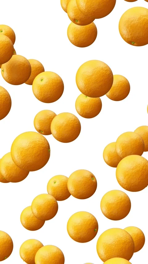 Realistic looping 3D animation of the fresh ripe oranges falling from the top Stock Footage 274080702