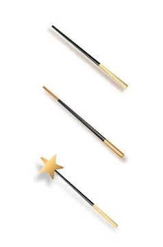 Realistic magic wand with set isolated on transparent background. Vector Stock Illustration