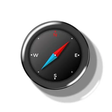 Realistic magnetic compass of a with a black circular casing detailed 3d ve.. Stock Illustration