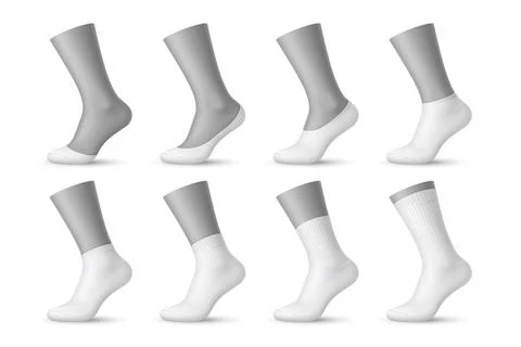Realistic man socks, 3d vector white sox mockups Stock Illustration