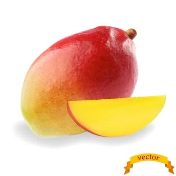 Realistic mango with slice on white background. Stock Illustration