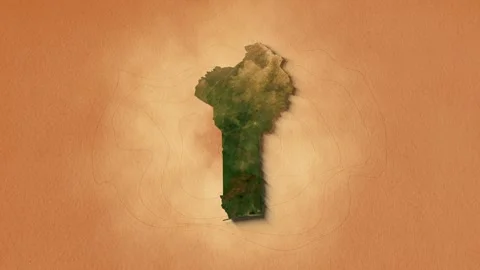 A realistic map Republic of Benin. Brown vintage background Stock Footage 274527089