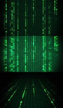 Realistic Matrix Background with falling glowing symbols Ilustração Stock