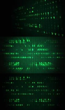 Realistic Matrix Background with falling glowing symbols Illustrazione stock