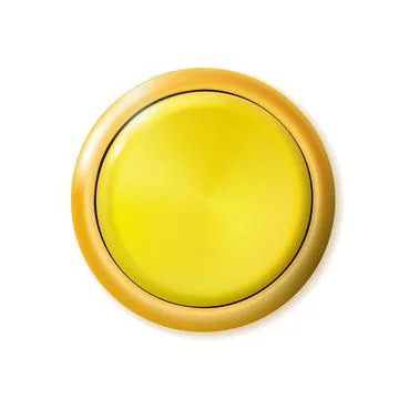 Realistic matte yellow button isolated. Metal circle Ui component. Vector Stock Illustration