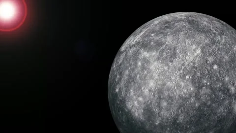 Realistic Mercury Planet Floating in Deep Space with Detailed Surface and G.. Stockbeeldmateriaal 337079410