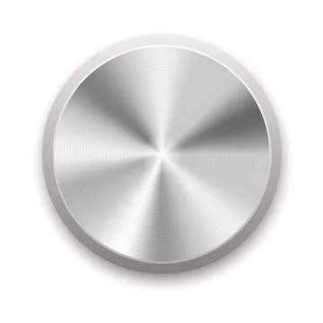 Realistic metal button with circular processing. isolated on white background Illustrazione stock