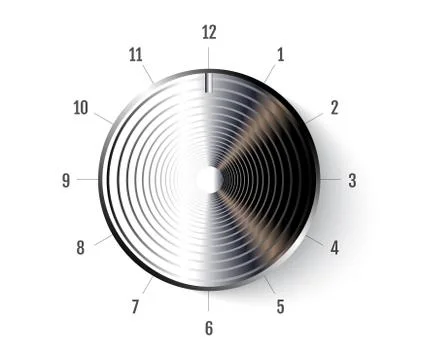 Realistic Metal Button Icon isolated on white. Chrome volume knob. Vector Stock-Illustration
