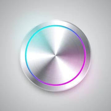 Realistic metal chrome button. Silver steel volume control knob. Application Stock Illustration