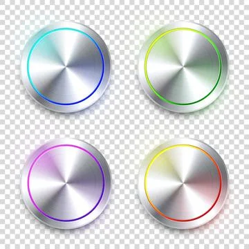 Realistic metal chrome button. Silver steel volume control knob. Application Stock Illustration