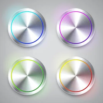 Realistic metal chrome button. Silver steel volume control knob. Application Stock Illustration