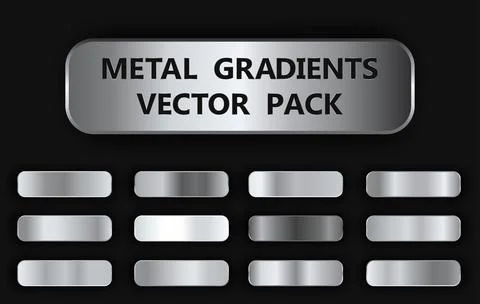 Realistic metal gradient texture pack 12 in 1. Fill and stroke effects. Shiny Stock Illustration