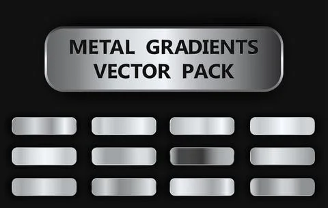Realistic metal gradient texture pack 12 in 1. Fill and stroke effects. Shiny Stock Illustration