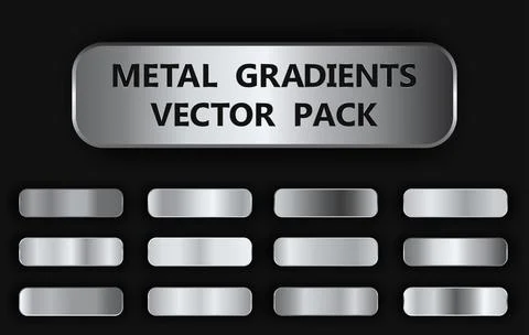 Realistic metal gradient texture pack 12 in 1. Fill and stroke effects. Shiny Stock Illustration