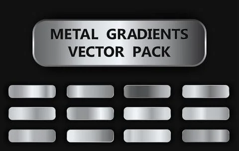 Realistic metal gradient texture pack 12 in 1. Fill and stroke effects. Shiny Stock Illustration