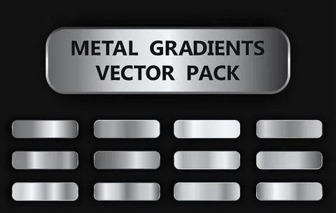 Realistic metal gradient texture pack 12 in 1. Fill and stroke effects. Shiny Illustrazione stock