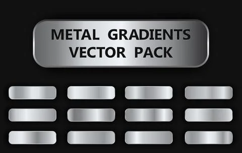 Realistic metal gradient texture pack 12 in 1. Fill and stroke effects. Shiny Stock Illustration
