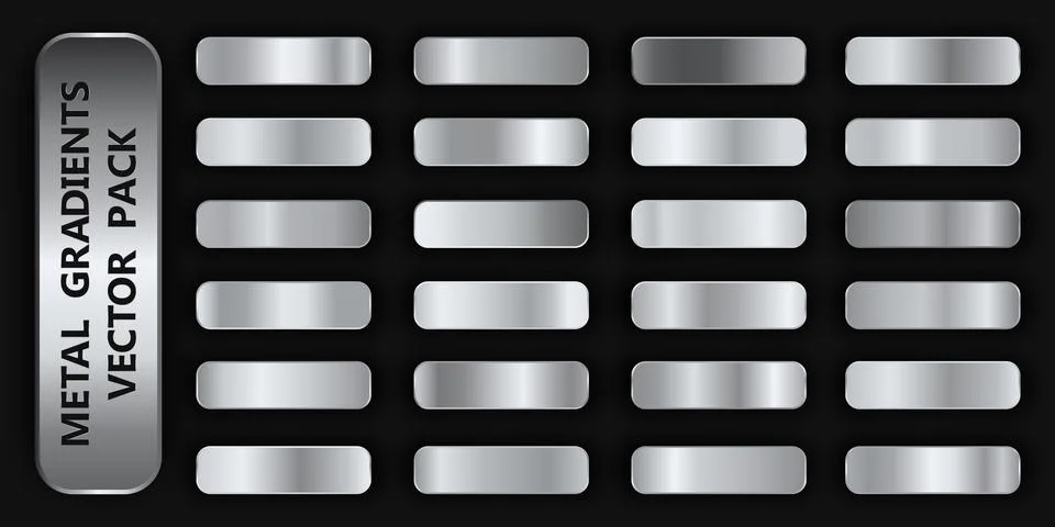 Realistic metal gradient texture pack 24 in 1. Fill and stroke effects. Shiny Stock Illustration
