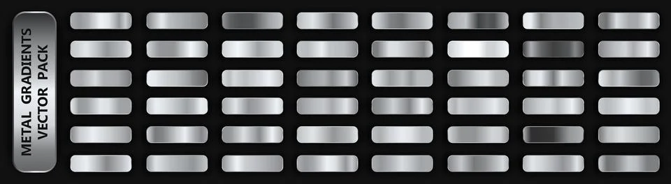 Realistic metal gradient texture pack 48 in 1. Fill and stroke effects. Shiny Illustrazione stock