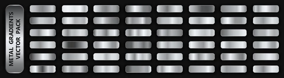 Realistic metal gradient texture pack 48 in 1. Fill and stroke effects. Shiny Stock Illustration