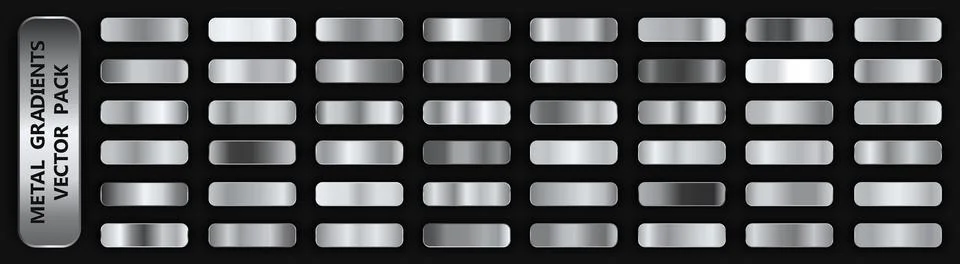 Realistic metal gradient texture pack 48 in 1. Fill and stroke effects. Shiny Illustrazione stock