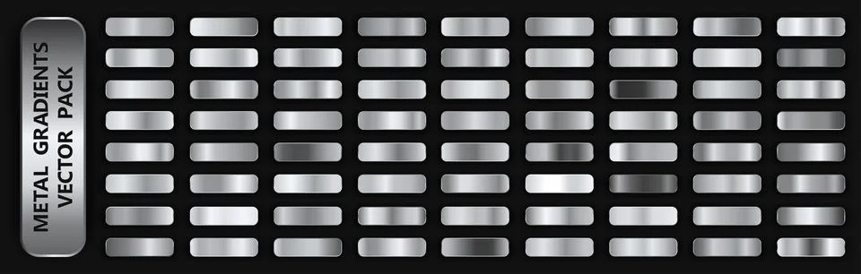 Realistic metal gradient texture pack 72 in 1. Fill and stroke effects. Shiny 스톡 일러스트