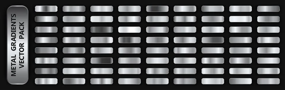 Realistic metal gradient texture pack 72 in 1. Fill and stroke effects. Shiny 스톡 일러스트
