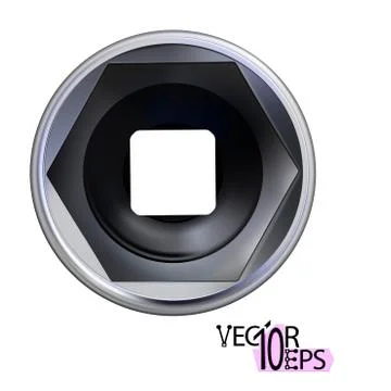 Realistic metal hexagonal socket, isolated on a white background. Stock Illustration
