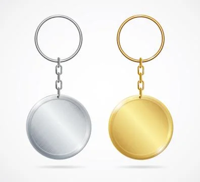 Realistic Metal Keychains Set. Vector Stock Illustration