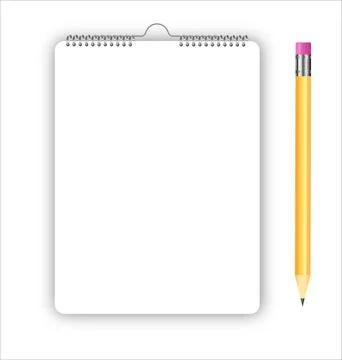 Realistic metal spiral vector blank notebook and pencil isolated on white Stockillustratie