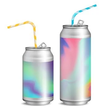 Realistic Metallic Cans Vector. Soft Drink. 3D Blank Aluminium Cans. Colorful Stock Illustration