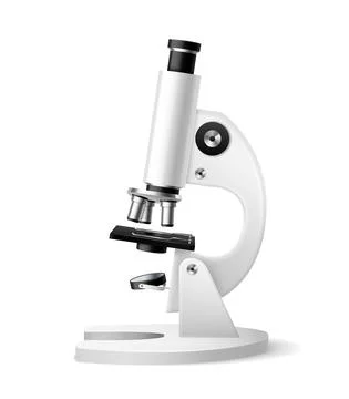 Realistic microscope. 3d laboratory optical white equipment scientific research Illustrazione stock