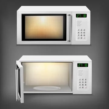 Realistic microwave oven with light inside Stock Illustration