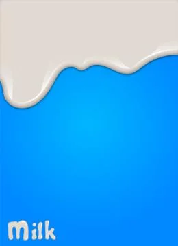 Realistic milk drop, splashes, liquid isolated on blue background. Illustrazione stock