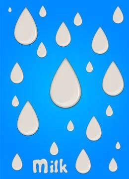 Realistic milk drop, splashes, liquid isolated on blue background. Illustrazione stock