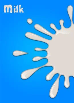 Realistic milk drop, splashes, liquid isolated on blue background. Illustrazione stock