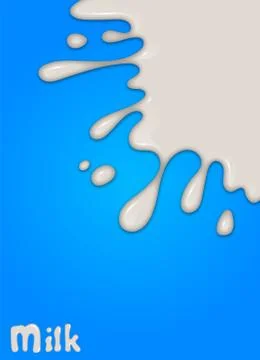 Realistic milk drop, splashes, liquid isolated on blue background. Illustrazione stock