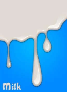 Realistic milk drop, splashes, liquid isolated on blue background. イラスト素材