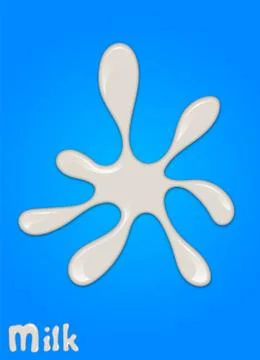 Realistic milk drop, splashes, liquid isolated on blue background. Illustrazione stock