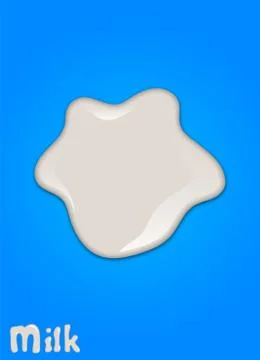 Realistic milk drop, splashes, liquid isolated on blue background. Illustrazione stock