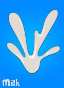 Realistic milk drop, splashes, liquid isolated on blue background. Illustrazione stock