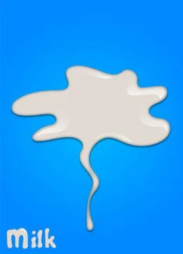 Realistic milk drop, splashes, liquid isolated on blue background. Illustrazione stock