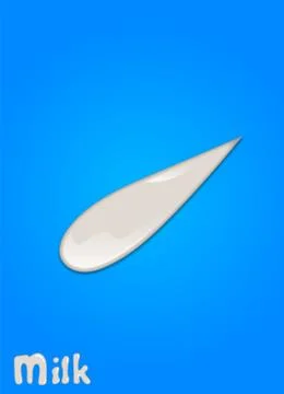 Realistic milk drop, splashes, liquid isolated on blue background. Illustrazione stock