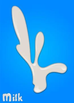 Realistic milk drop, splashes, liquid isolated on blue background. Illustrazione stock
