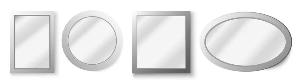 Realistic mirror set. Vector realistic mirrors set with blurry reflection Stock Illustration