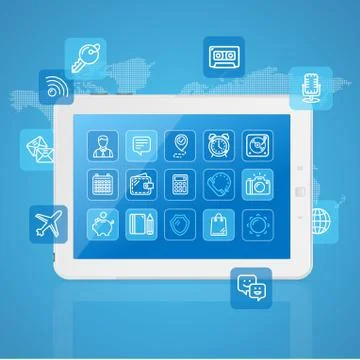 Realistic Mobile Gadget Concept App Service. Vector Illustrazione stock