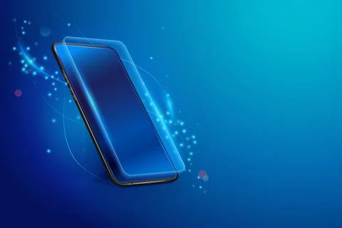 Realistic mobile phone with glowing elements. Building user interface or mobi Stock Illustration
