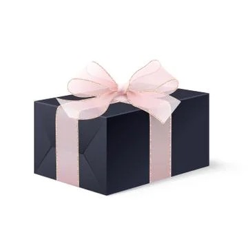Realistic Mock up black locked box with bow. Stock Illustration
